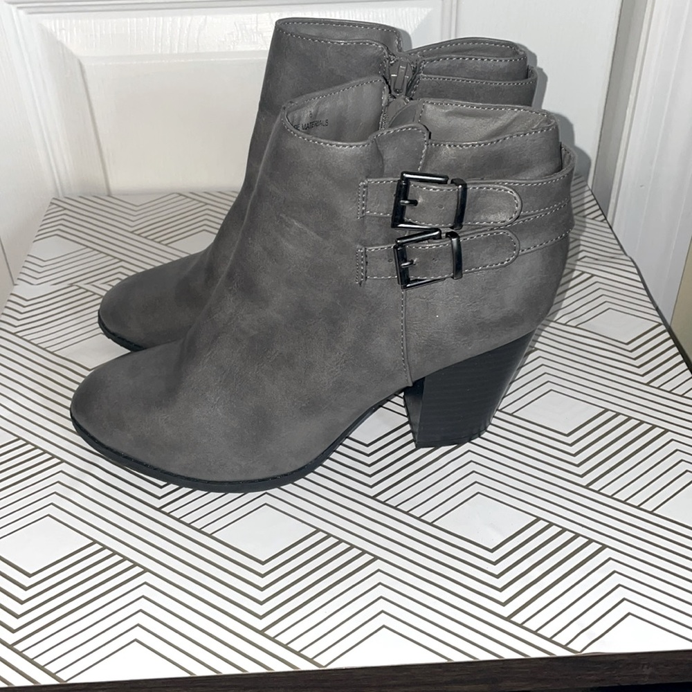 Grey Ankle Booties with Double Buckle